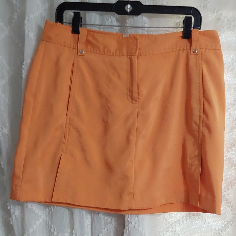 Vibrant Orange Mini Skirt with Belt Loops and Back Pocket Size Medium